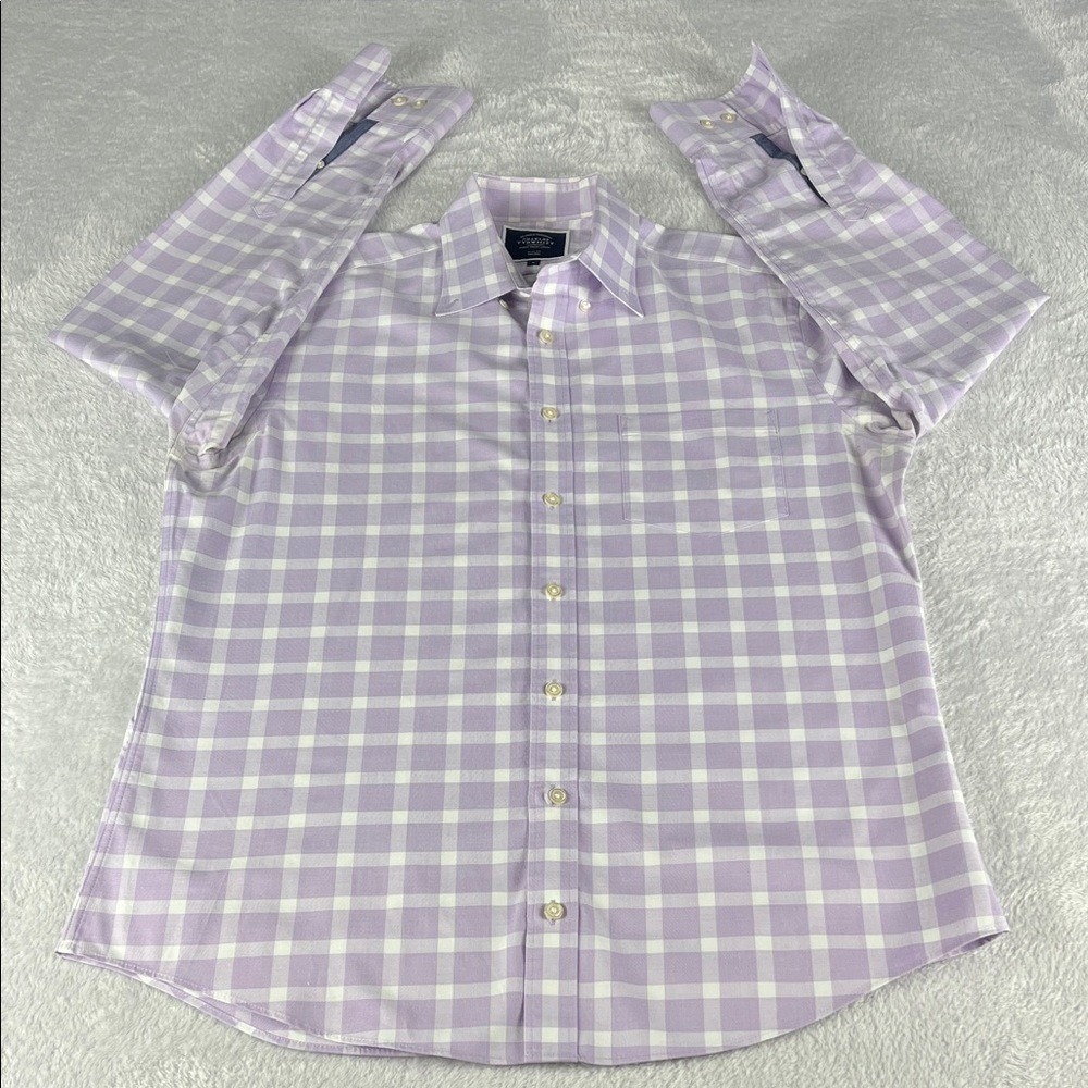 Charles Tyrwhitt Dress Shirt‎ Mens M Purple Slim Fit Non-Iron Gingham
